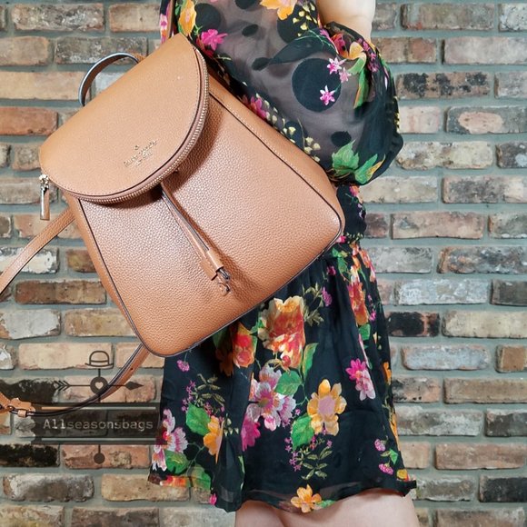 Authentic NWT Kate Spade New York Leila Medium Flap Leather Backpack Warm GINGER main image 7